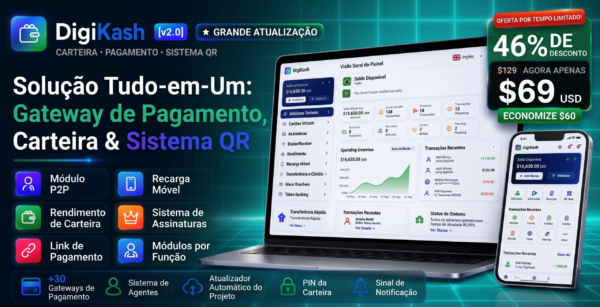 DigiKash - Sistema completo de gateway de pagamento, carteira digital e QR Code